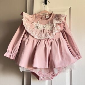 SHEIN Baby Blush Pink Flounce Dress Tulle Lace Onesie Outfit